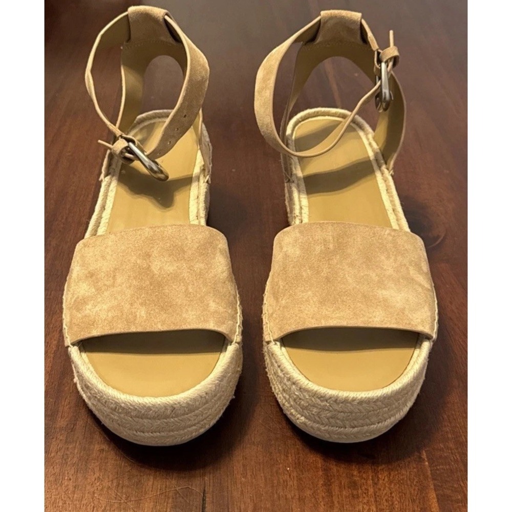 Vince Suede Espadrille Platform Sandals Womens 9.5 Beige Ankle‎ Strap NWOT - Picture 3 of 10